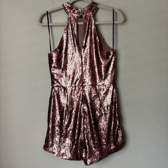 Lulu's Steppin' Out Halter Neck Matte Copper Sequin Romper - Picture 9 of 14
